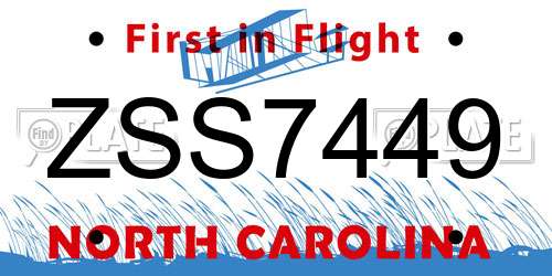 ZSS7449 North Carolina License Plate