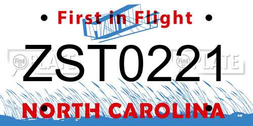 ZST0221 North Carolina License Plate