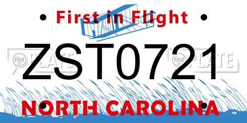 ZST0721 North Carolina License Plate