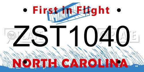 ZST1040 North Carolina License Plate