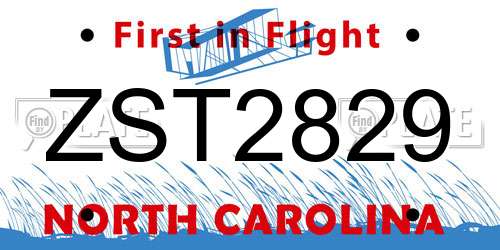ZST2829 North Carolina License Plate