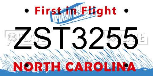 ZST3255 North Carolina License Plate