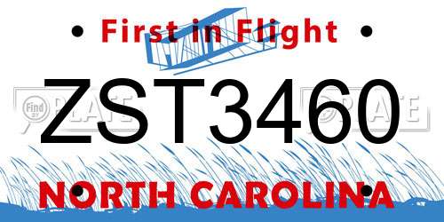 ZST3460 North Carolina License Plate