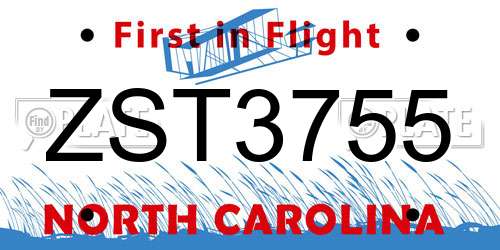 ZST3755 North Carolina License Plate