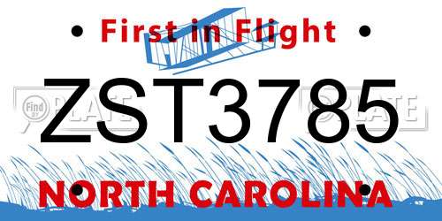ZST3785 North Carolina License Plate