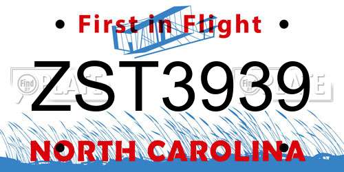 ZST3939 North Carolina License Plate
