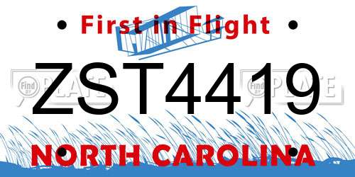 ZST4419 North Carolina License Plate