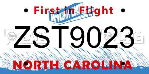 ZST9023 North Carolina License Plate