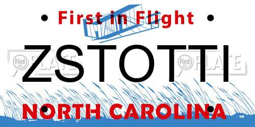 ZSTOTTI North Carolina License Plate