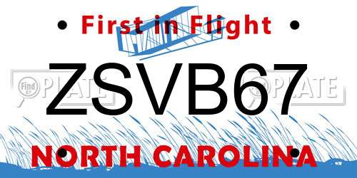 ZSVB67 North Carolina License Plate