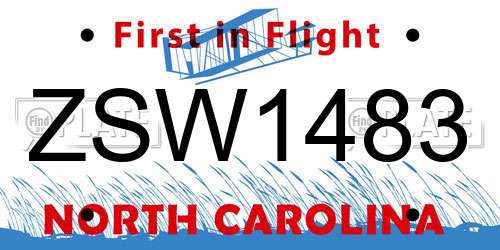 ZSW1483 North Carolina License Plate