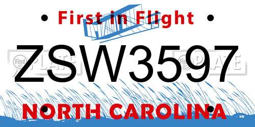 ZSW3597 North Carolina License Plate