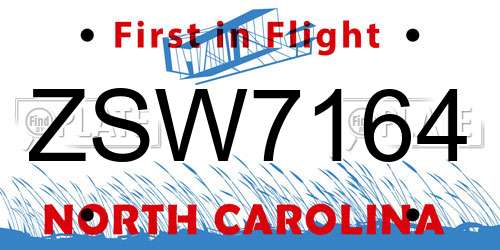 ZSW7164 North Carolina License Plate