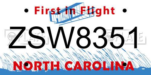 ZSW8351 North Carolina License Plate