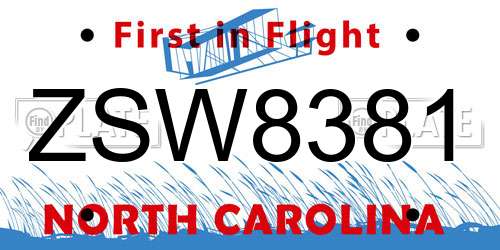 ZSW8381 North Carolina License Plate