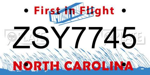 ZSY7745 North Carolina License Plate