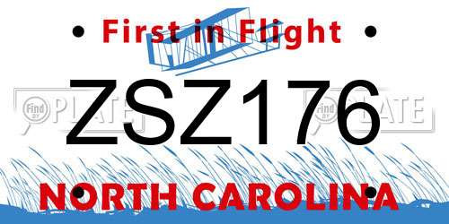 ZSZ176 North Carolina License Plate