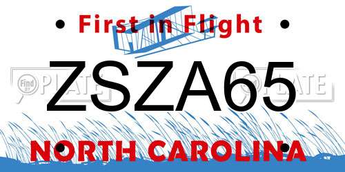 ZSZA65 North Carolina License Plate