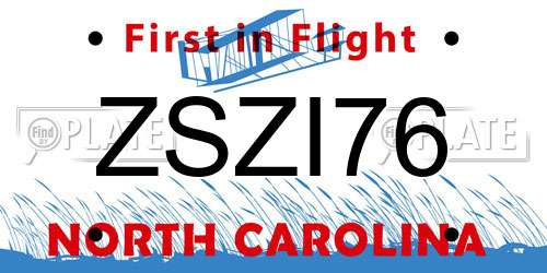 ZSZI76 North Carolina License Plate