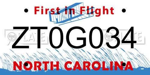 ZT0G034 North Carolina License Plate