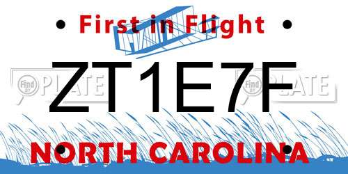 ZT1E7F North Carolina License Plate