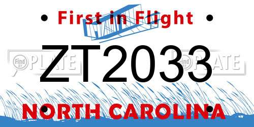 ZT2033 North Carolina License Plate
