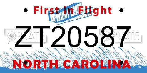 ZT20587 North Carolina License Plate
