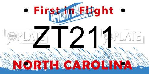 ZT211 North Carolina License Plate