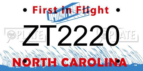 ZT2220 North Carolina License Plate