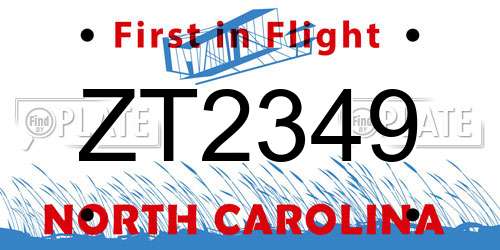 ZT2349 North Carolina License Plate