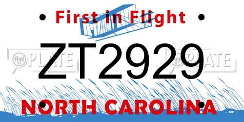 ZT2929 North Carolina License Plate