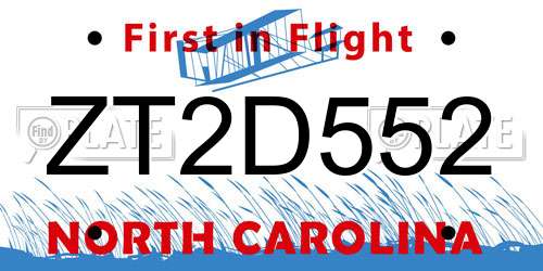 ZT2D552 North Carolina License Plate