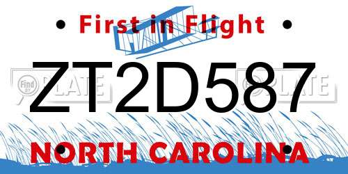 ZT2D587 North Carolina License Plate