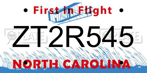 ZT2R545 North Carolina License Plate