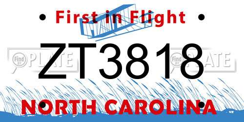 ZT3818 North Carolina License Plate
