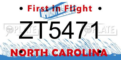 ZT5471 North Carolina License Plate