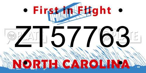 ZT57763 North Carolina License Plate