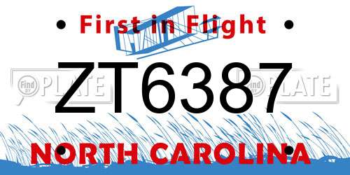 ZT6387 North Carolina License Plate