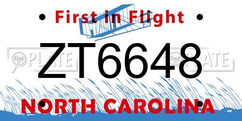 ZT6648 North Carolina License Plate