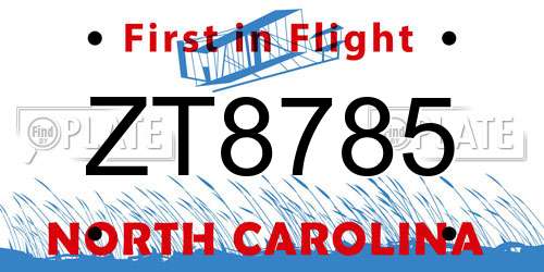 ZT8785 North Carolina License Plate