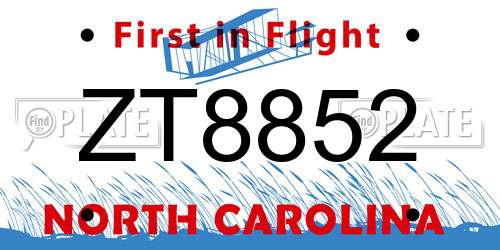ZT8852 North Carolina License Plate