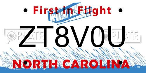 ZT8V0U North Carolina License Plate
