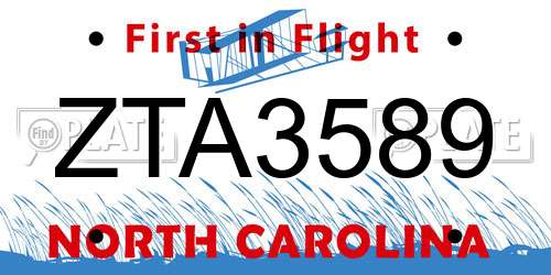 ZTA3589 North Carolina License Plate