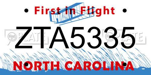 ZTA5335 North Carolina License Plate