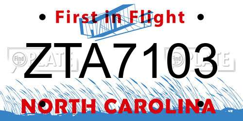 ZTA7103 North Carolina License Plate