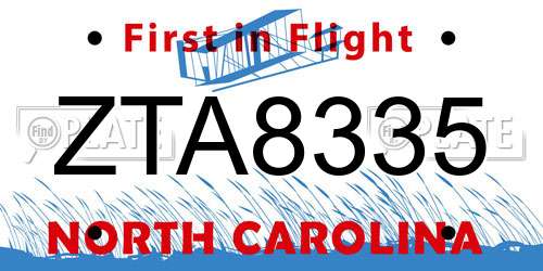 ZTA8335 North Carolina License Plate
