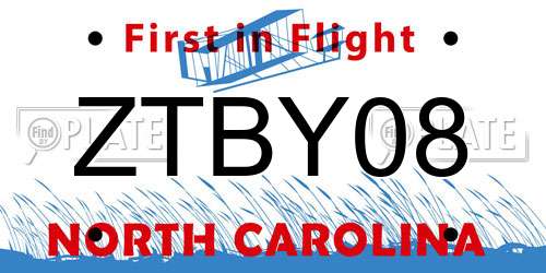 ZTBY08 North Carolina License Plate