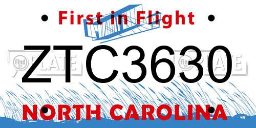 ZTC3630 North Carolina License Plate