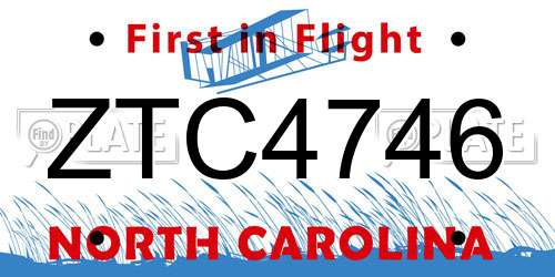 ZTC4746 North Carolina License Plate