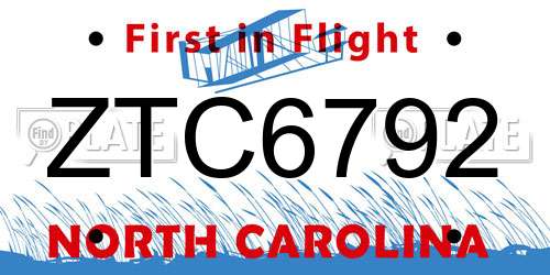 ZTC6792 North Carolina License Plate